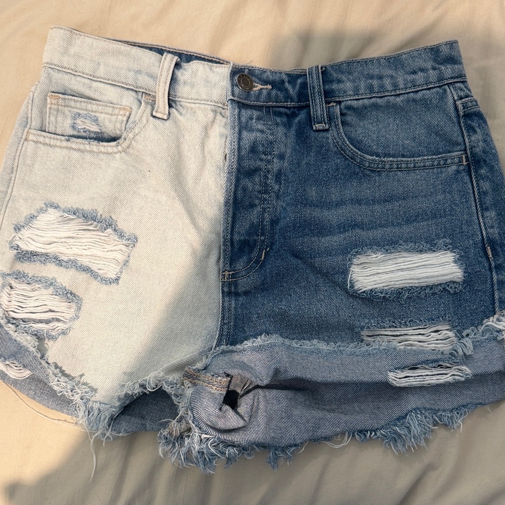 CELLO Two-Tone Denim Shorts in Dark Blue and Light Blue